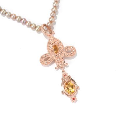 SS/RV ENHANCER WITH CITRINE, ORG SAPP AND MARC w/ CHAMPAGNE PEARL STRAND