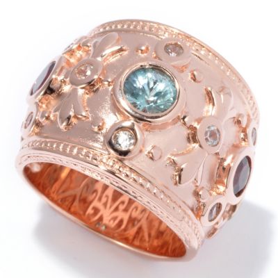 130-376 - Dallas Prince Designs 1.89ctw Multi Colored Zircon Fleur-de-lis Wide Band Ring