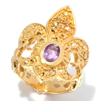 130-378 - Dallas Prince Designs 2.14ctw Amethyst & Yellow Marcasite Fleur-de-lis Ring 