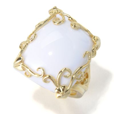 130-387 - Dallas Prince Designs 19 x 15mm Cushion Shaped White Agate Scrollwork Ring 