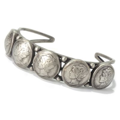 SILVER PLATED BRASS CUFF WITH COIN STATIONS