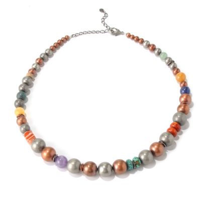 130-392 - Elements by Sarkash Silver-tone 19'' Multi Gemstone Graduated Bead Necklace 