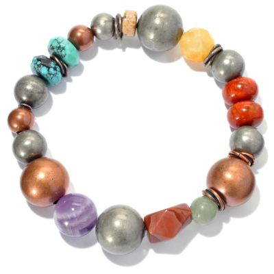 130-393 - Elements by Sarkash Beaded Turquoise & Multi Gemstone Stretch Bracelet
