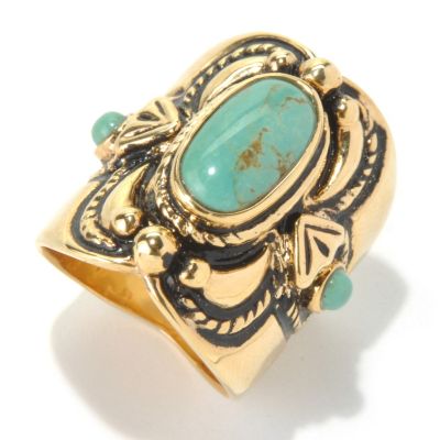 130-395 - Elements by Sarkash Gold-tone 13 x 7mm Turquoise North-South Ring