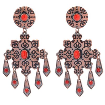 STERLING SILVER & COPPER RED CORAL EARRINGS