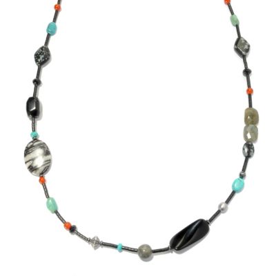 130-400 - Elements by Sarkash Sterling Silver 42'' Multi Gemstone Bead Necklace