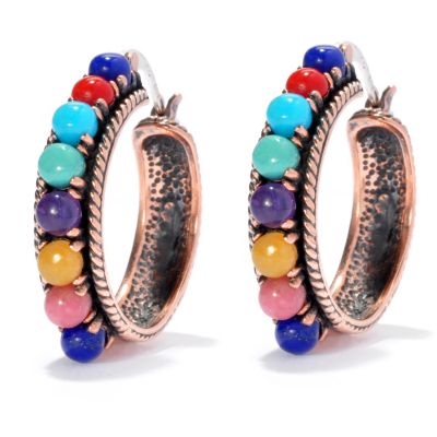COPPER MULTI-GEMSTONE HOOP EARRINGS