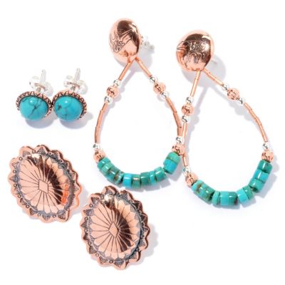 SET OF THREE COPPER & TURQ EARRINGS