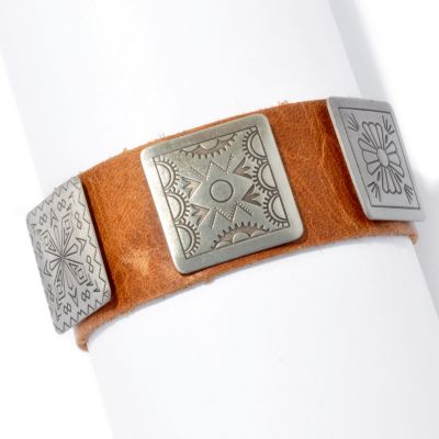 130-409 - Elements by Sarkash 8'' Silver-tone & Genuine Leather Bracelet 