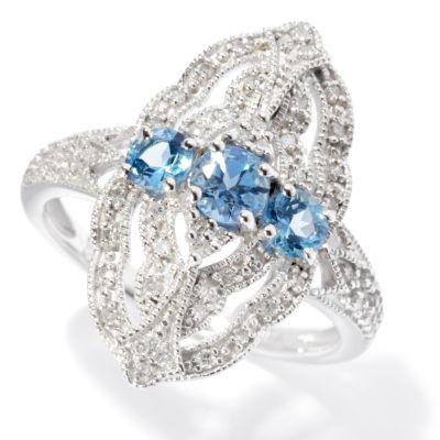 130-424 - Gem Insider Sterling Silver Santa Maria Aquamarine & Diamond Ring
