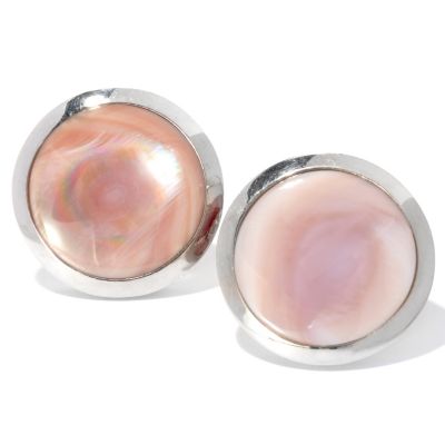 SS PINK MOP LARGE BUTTON EARRING