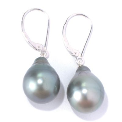 130-434 - Sterling Silver 12mm Baroque Black Tahitian Cultured Pearl Earrings