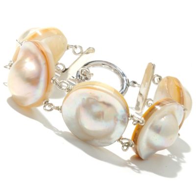 SS 22mm MABE BLISTER PEARL BRACELET w/TOGGLE CLASP