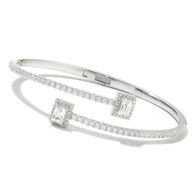 TYC SS/PLAT RECT TYCOON CUT HALO BYPASS HINGED OVAL CUFF BRACELET