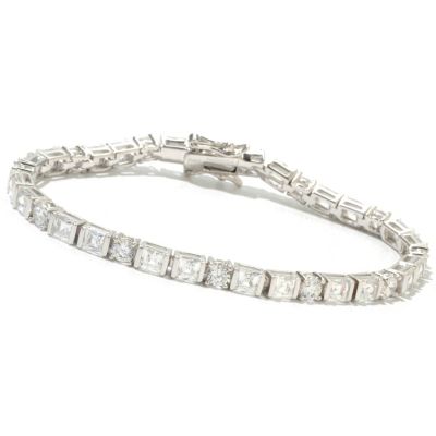 TYC SS/PLAT TENSION SET ROUND AND SQUARE TYCOON CUT LINE BRACELET