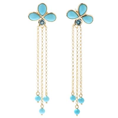 130-505 - Michelle Albala Sleeping Beauty Turquoise & London Blue Topaz 2.25" Dangle Earrings 