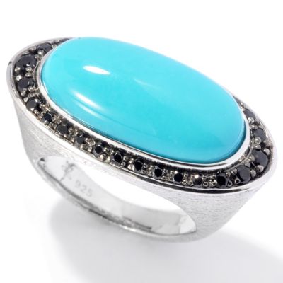 130-506 - Michelle Albala Sleeping Beauty Turquoise & Black Spinel Elongated Ring 