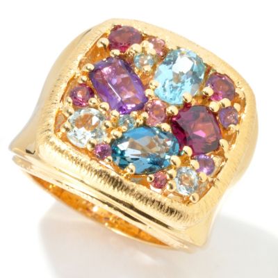 130-507 - Michelle Albala 2.40ctw Multi Gemstone Square Top Wide Band Ring 