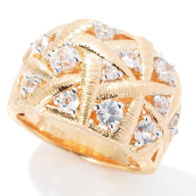 SS/18KV RING WHT ZIRCON TEXTURED INTERWOVEN BAND