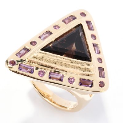130-512 - Michelle Albala 4.51ctw Smoky Quartz, Amethyst & Garnet Triangle Ring 