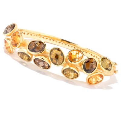 130-514 - Michelle Albala 7.25'' Multi Color Quartz & Citrine Hinged Bangle Bracelet 