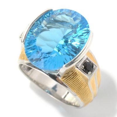 130-522 - Men's en Vogue II 17.84ctw Concave Cut Ceylon Blue Topaz & Black Spinel Ring 