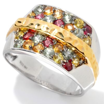 MEN'S - SS/PALL RING MULTI SAPPHIRE HAMMERED BAND
