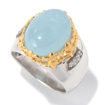 130-526 - Men's en Vogue II 16 x 12mm Aquamarine & White Sapphire Polished Ring 