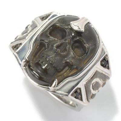130-528 - Men's en Vogue II Carved Obsidian Skull & Black Spinel Ring 