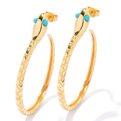 130-531 - Portofino Gold Embraced&trade; 2" Turquoise Textured Snake Hoop Earrings