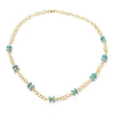 SS/18KGP NECK ROLO LINK & TURQUOISE DISC STATION - 24"