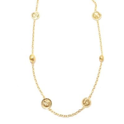 SS/18KG NECK ITALIAN COIN & POLISHED BEAD STATION - 42"