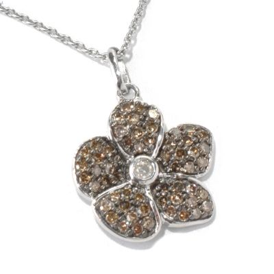 130-550 - Diamond Treasures Sterling Silver 0.60ctw Diamond Flower Pendant w/ 18'' Chain 