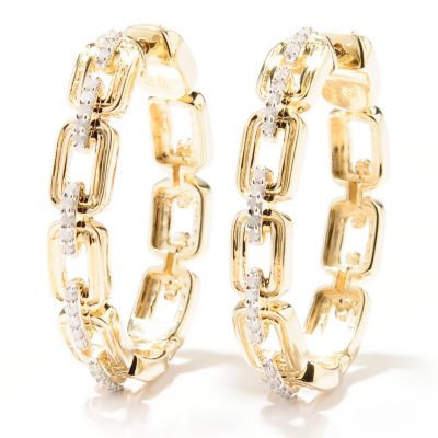 SS/YELLOW VERMEIL WHITE DIAMOND HOOP EARRINGS
