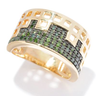SS/ YELLOW VERMEIL GREEN DIAMOND WIDE BAND RING