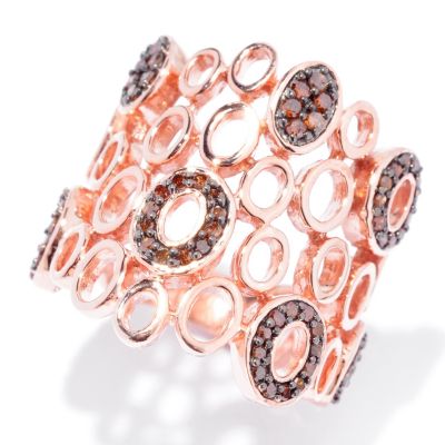 SS/ROSE VERMEIL MULTI CIRCLE RED DIAMOND RING