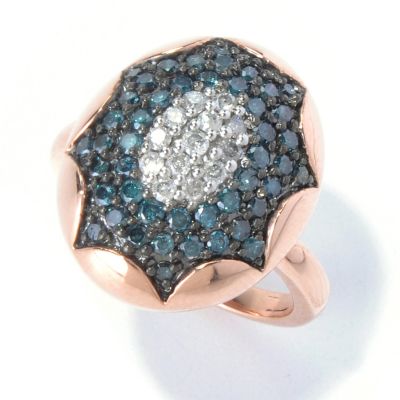SS/ROSE VERMEIL BLUE & WHITE DIAMOND OVAL RING