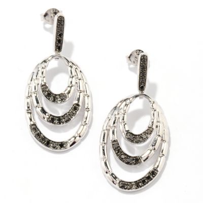 130-569 - Diamond Treasures Sterling Silver 0.25ctw Black Diamond Oval Loop Earrings