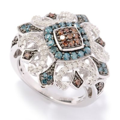 SS BLUE, RED & WHITE DIAMOND RING