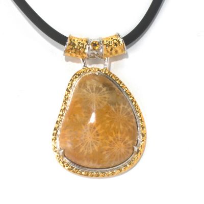 130-579 - Men's en Vogue II 30 x 25mm Fossilized Coral & Citrine Pendant w/ 22'' Rubber Cord 