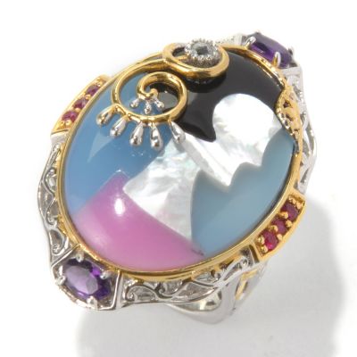 130-583 - Gems en Vogue II 26 x 19mm Multi Gemstone Inlay Portrait Ring 