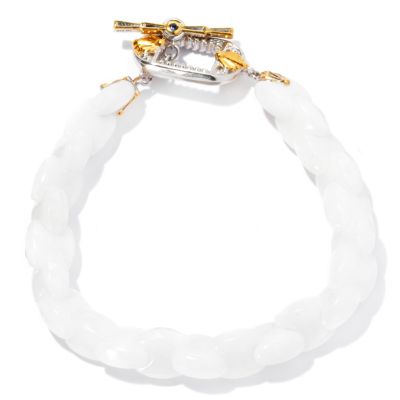130-584 - Gems en Vogue II 7.5" Interlocked White Agate & Sapphire Toggle Bracelet 