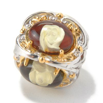 130-585 - Gems en Vogue II Carved Amber Rose Intaglio Slide-on Charm 