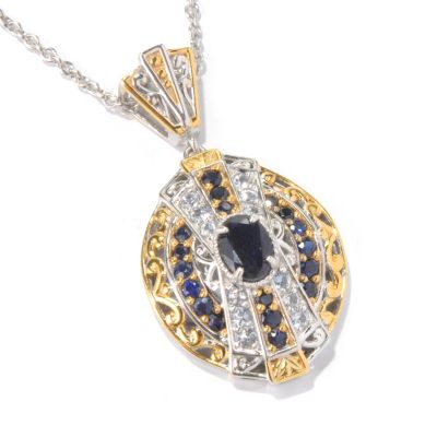 SS/PALL PEND BLUE & SILVER SAPPHIRE w/ 18" CHAIN