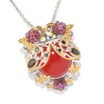 SS/PALL PEND RED QUARTZ & MULTI GEMSTONE LADYBUG PIN/PEND w/ 18" CHAIN