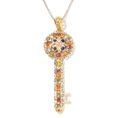 SS/PALL PEND MULTI SAPPHIRE KEY w/ 18" CHAIN