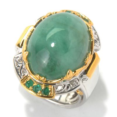 130-594 - Gems en Vogue II 20 x 15mm Opaque Emerald Cabochon Ring 