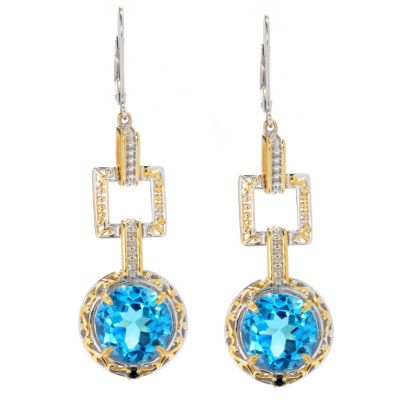 130-599 - Gems en Vogue II 9.94ctw Ceylon Blue Topaz & Sapphire Link Drop Earrings 