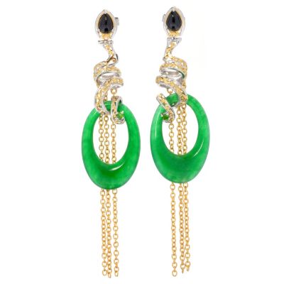 130-602 - Gems en Vogue II Green Jade, Spinel & Chrome Diopside 3" Tassel Drop Earrings 