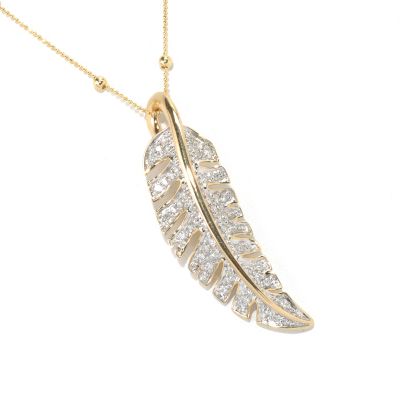 14K YG DIAMOND LEAF PEND
